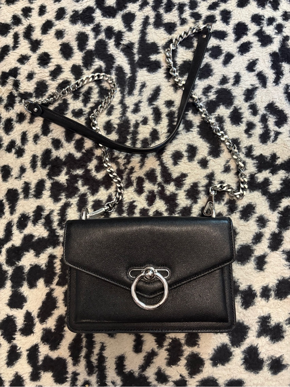 Rebecca Minkoff Black Leather Crossbody with Silver Ring Hardware